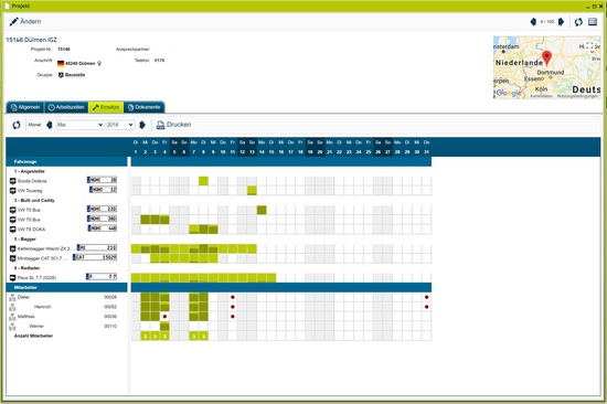 Einsätze von Mitarbeitern Screenshot Einsätze Hoch & Tiefbau