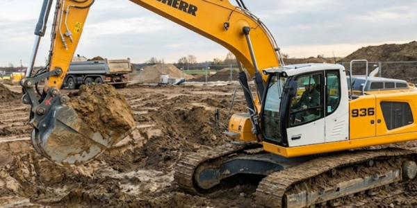 Baumaschine (Bagger) auf der Baustelle