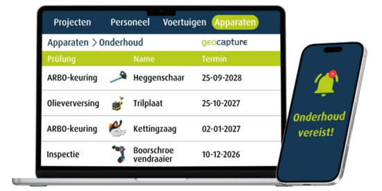 Digitale Gerätewartung mit Prüf- und Inspektionsterminen sowie Wartungsbenachrichtigung in der geocapture App