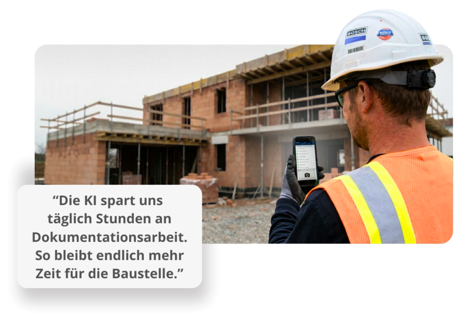 Kunde von geoCapture auf einer Baustelle mit einem Handy in der Hand