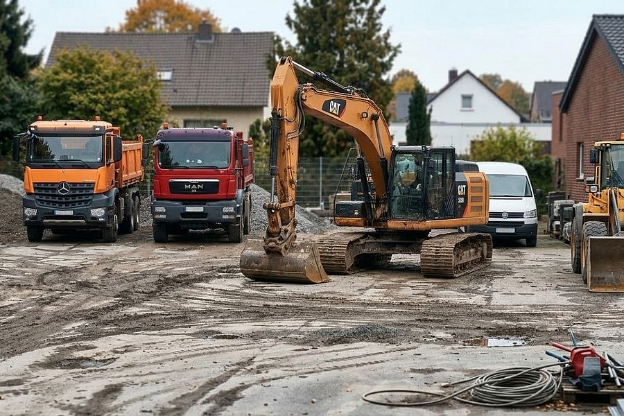 Baumaschine auf einem Betriebshof
