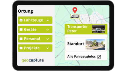 Mockup, auf welchem die Werkzeug und Fahrzeugortung vereinfacht dargestellt wird