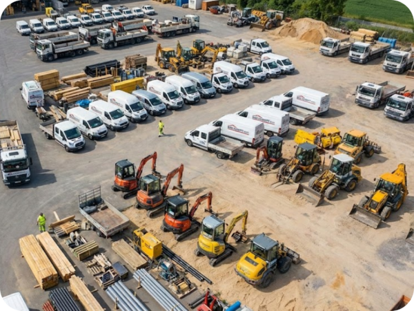 Bauhof mit Fuhrpark und Baumaschinen