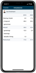Urlaubskonto in der mobilen App