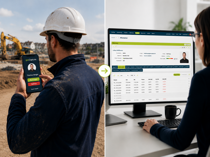 Zeiten von der Baustelle ins Büro