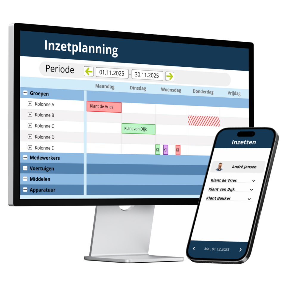 Digitale inzetplanning op de computer en mobiele telefoon