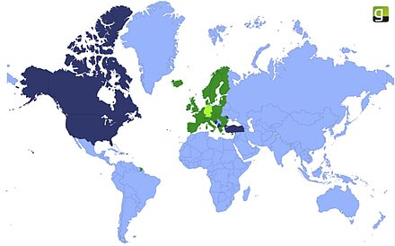Kaart van de landenzones GPS-tracking