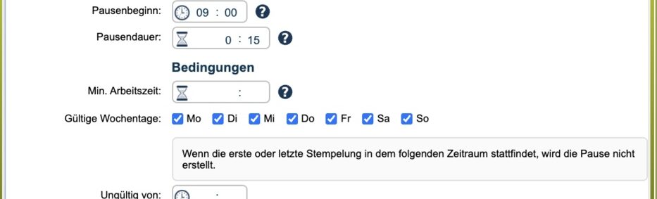 Voor elk werktijdmodel kunnen in geoCapture pauzeregels worden ingesteld.