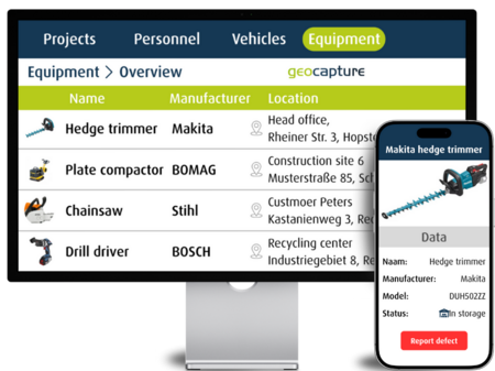 Digitale Geräte- und Maschinenverwaltung mit Standortübersicht in der geocapture App