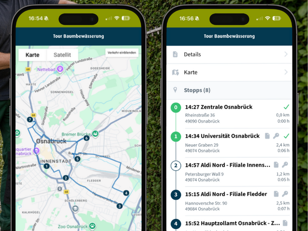 App Ansicht einer Tour in geoCapture zur Baumbewaesserung