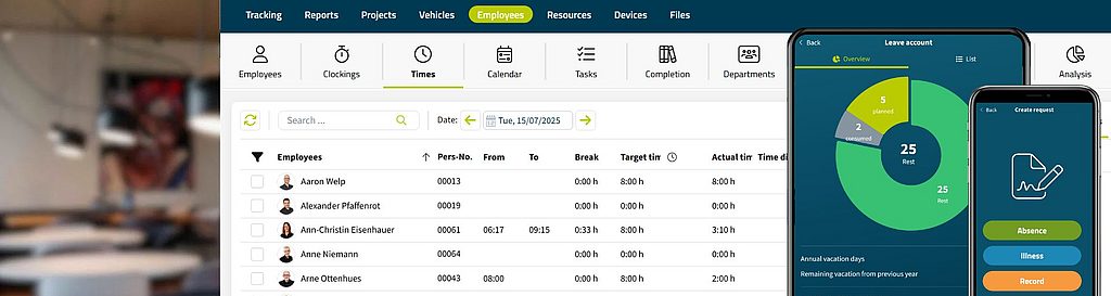 Digital working time recording from geoCapture