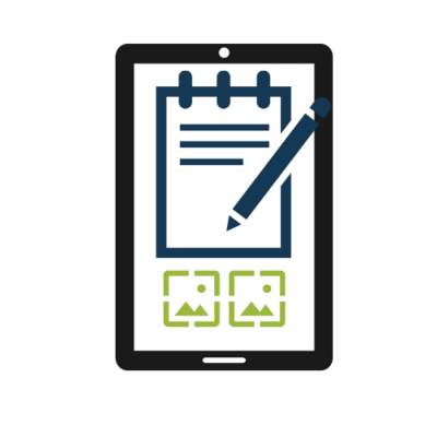 Symbol für digitale Berichte mit geoCapture – Berichterstellung direkt vor Ort per Tablet inklusive Fotodokumentation.