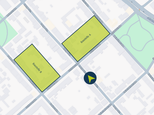 Baustellen als Projekte auf einer Karte eingezeichnet