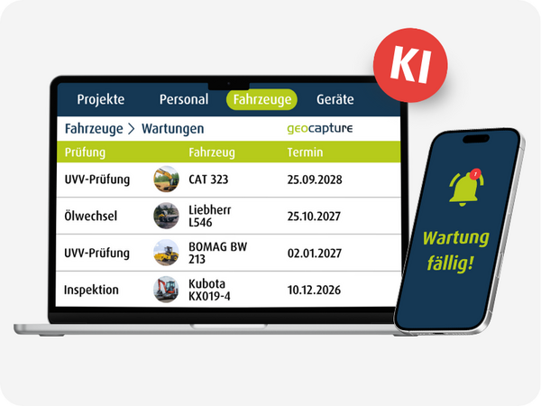 Digitale Wartungsübersicht für Fahrzeuge – Termine wie TÜV und Inspektionen automatisch im Blick behalten.