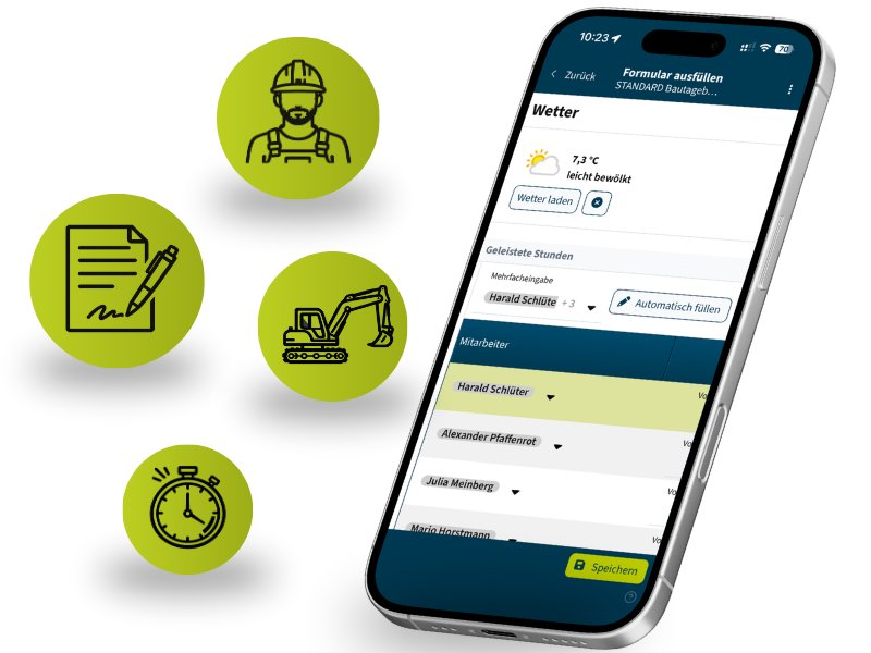 Automatische Datenanreicherung in der Dokumentation mit Stunden, Fahrzeugen und Geräten sowie Wetterdaten in geoCapture