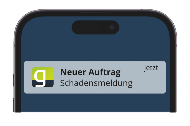 Neue Schadensmeldung als Pop-Up-Nachricht auf dem Handy