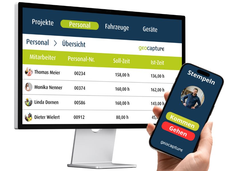 Desktopansicht Arbeitszeiterfassung geoCapture