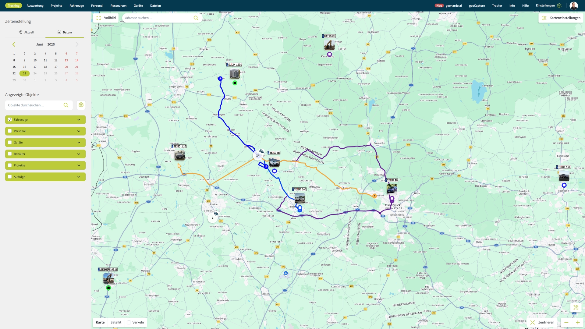 geoCapture Portal Tracking Karte der Fahrzeugortung