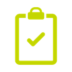 Icon von einem Klemmbrett mit positiven Haken in grün