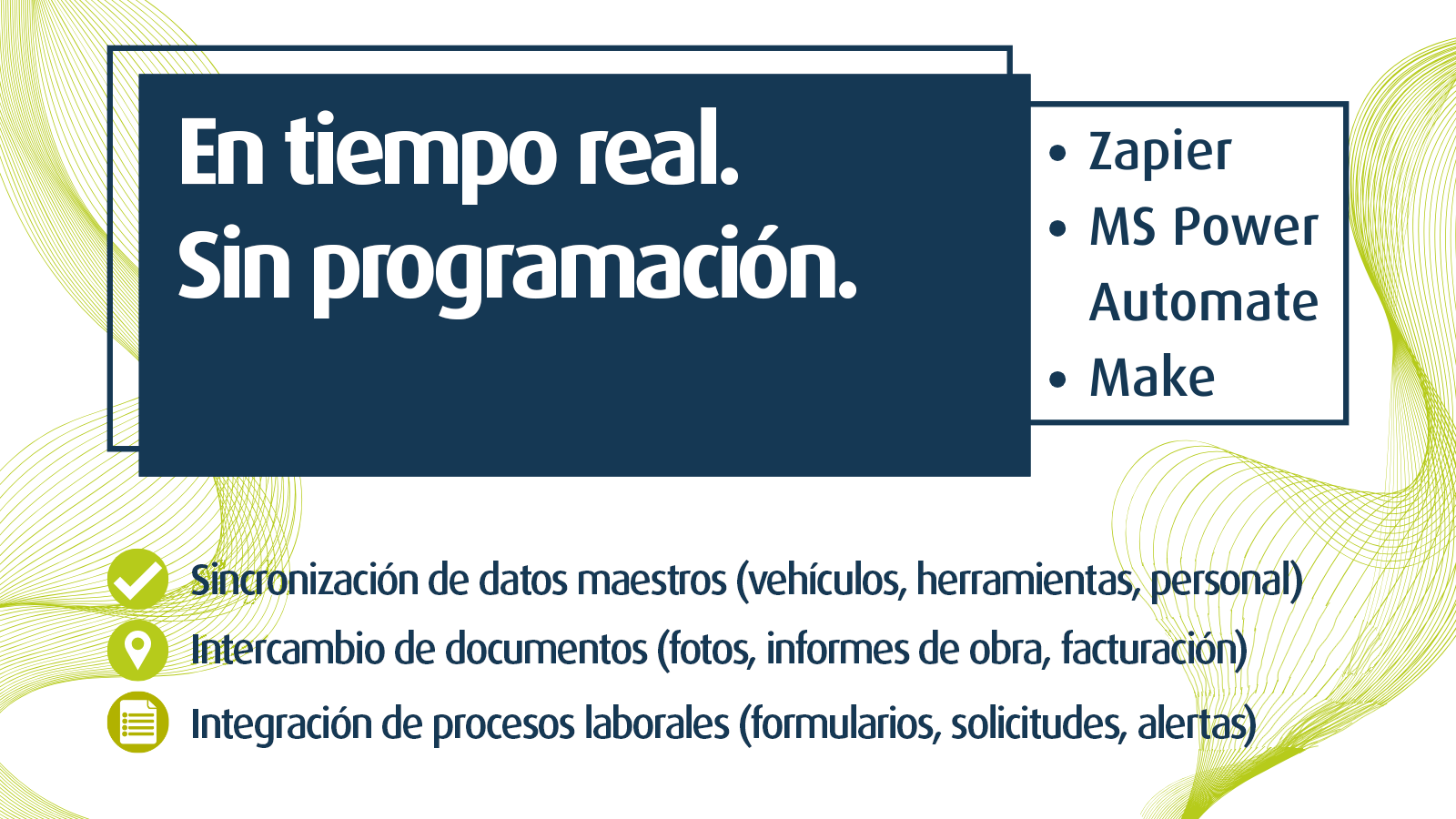 Intercambio de datos en tiempo real sin programación con Zapier, MS Power Automate y Make: automatización de la sincronización de datos maestros, el intercambio de documentos y los procesos de trabajo.